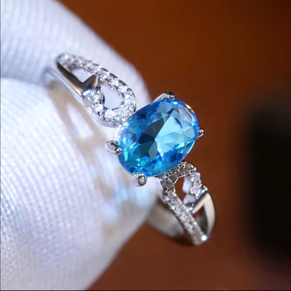 New Women’s 925 Silver Sapphire Oval cut Ring